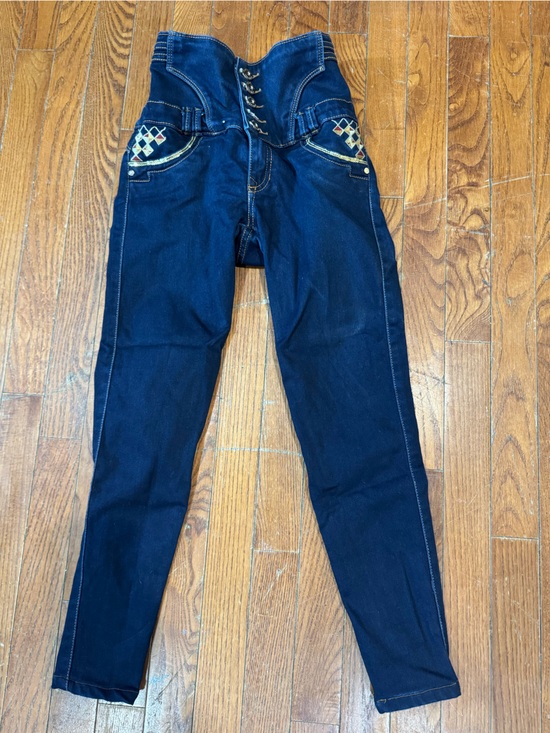 Kabuky Denim - Dark Blue Women's Stretch Skinny Jeans with Embroidered Pockets